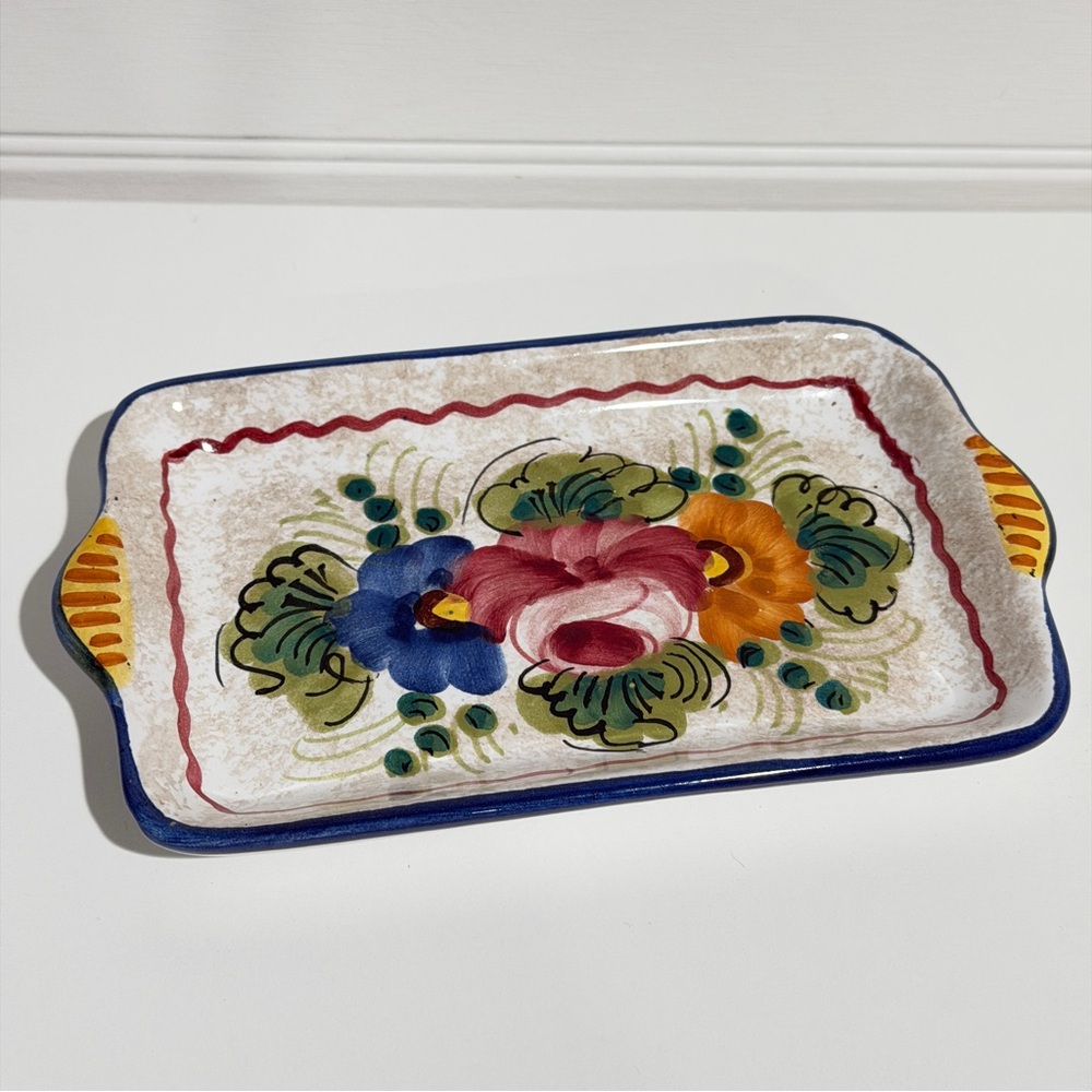Vtg Ceramic Tray Dipa Mano San Gimignano Italy Trinket Dish Hand Painted Floral